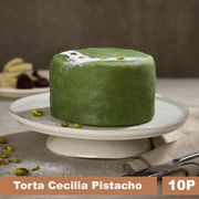 Torta Cecilia Pistacho: Panqueque, Truffa, Pistacho, Pasta de Almendras y Mazapán 10 Porciones