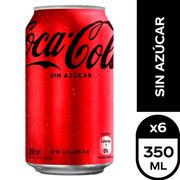 Pack 6 un. Bebida Coca Cola Sin Azúcar Lata 350 cc