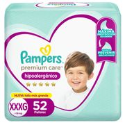 Pañales Pampers Premium Care Hipoalergénico Talla XXXG 52 un.