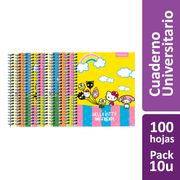 Pack 10 un. Cuaderno Universitario Proarte Hello Kitty & Friends 7 mm 100 Hojas (surtido)