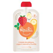 Colado Railú Plátano, Yogurt Natural Orgánico y Frutilla 90 g