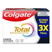 Pack 3 un. Pasta Dental Colgate Total Carbón Activado con Flúor 75 ml