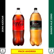 Pack Bebida Coca Cola Zero 3 L + Nordic Ginger Ale Sin Azúcar 3 L