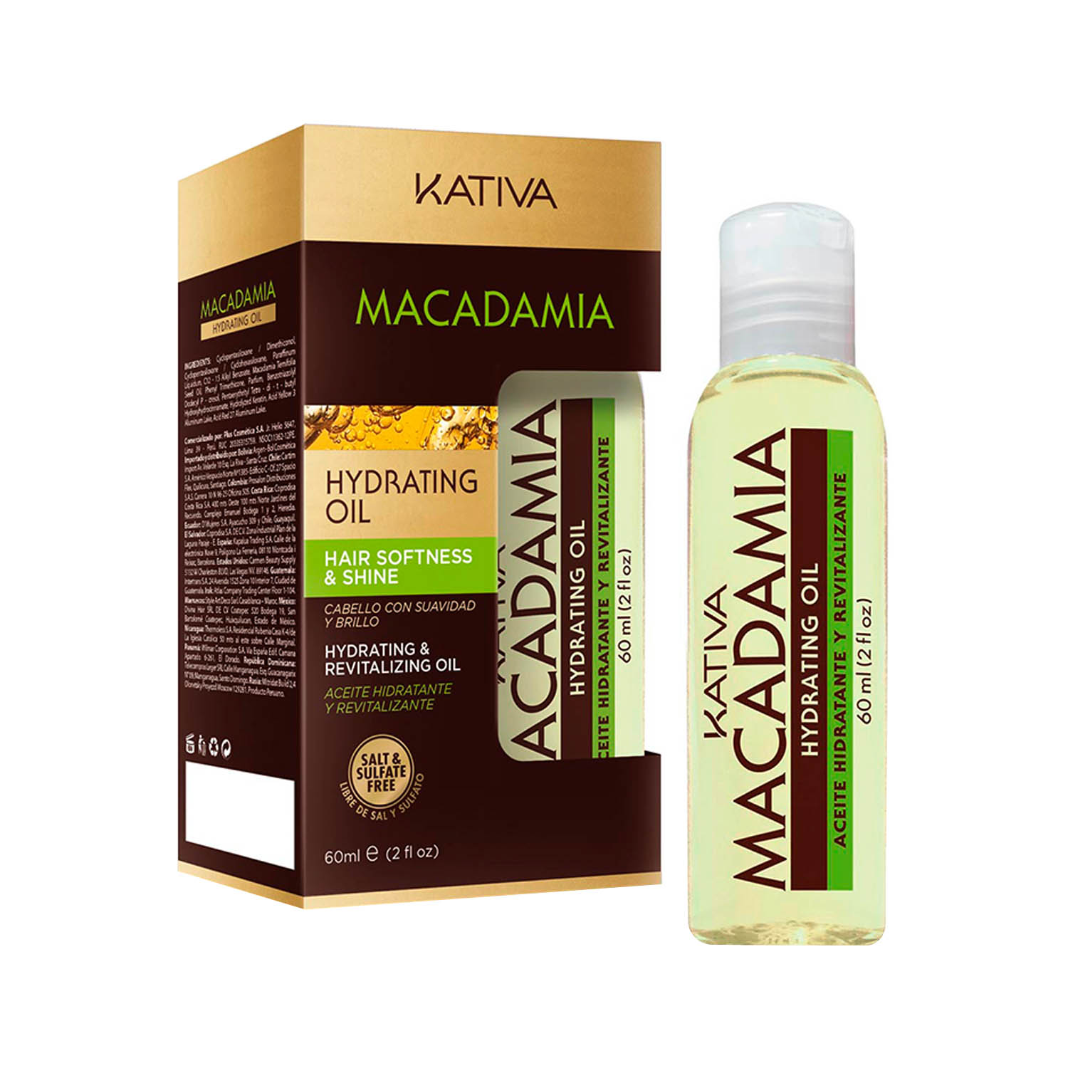 Aceite capilar Kativa 60 ml, macadamia, hidratante