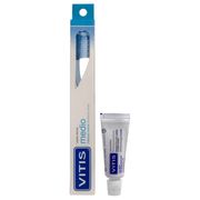 Pack Cepillo de Dientes Vitis® + Pasta Dental Medio + Blanqueador 15 ml