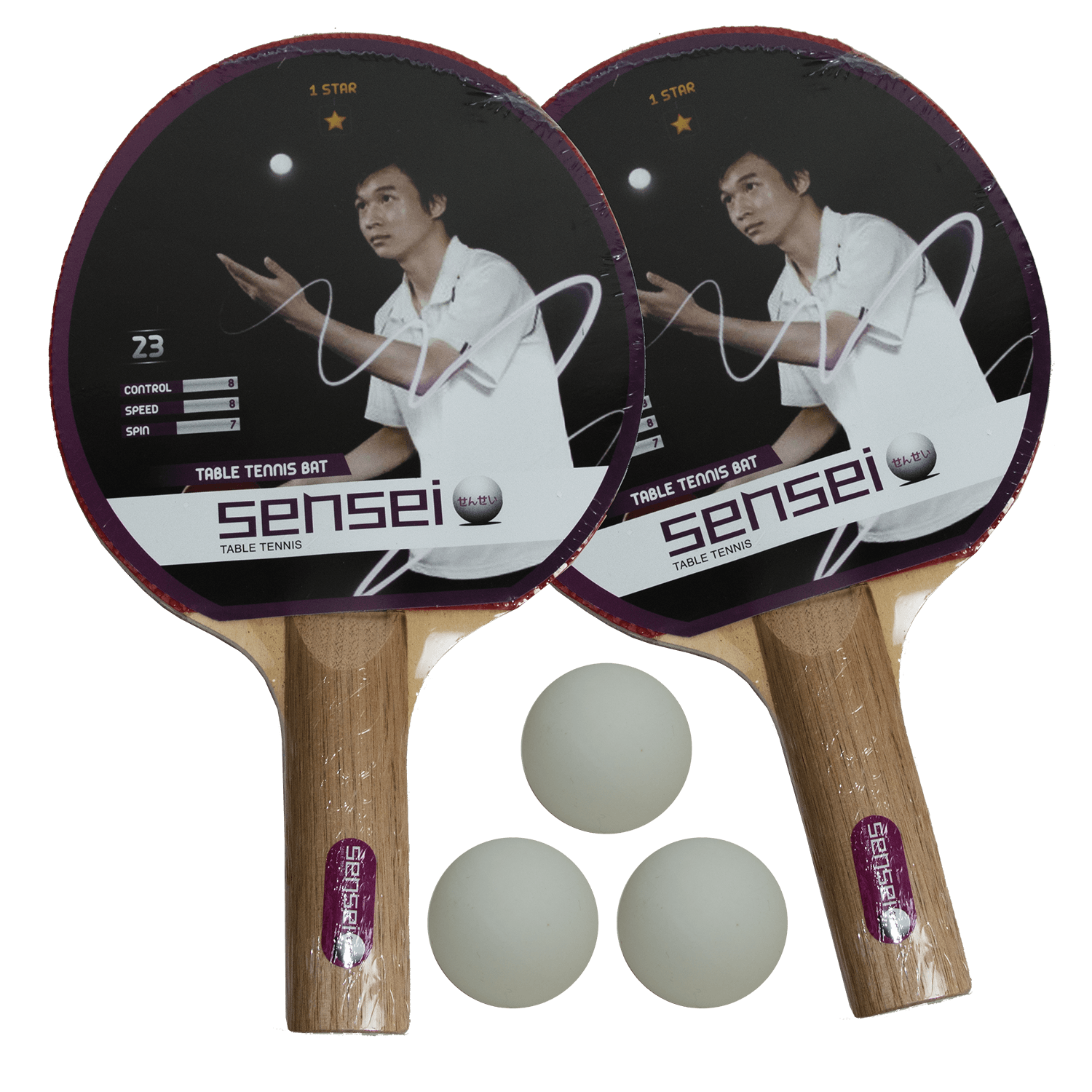 Set Ping Pong Sensei® 2 Paletas Tenis De Mesa 3 Pelotas 