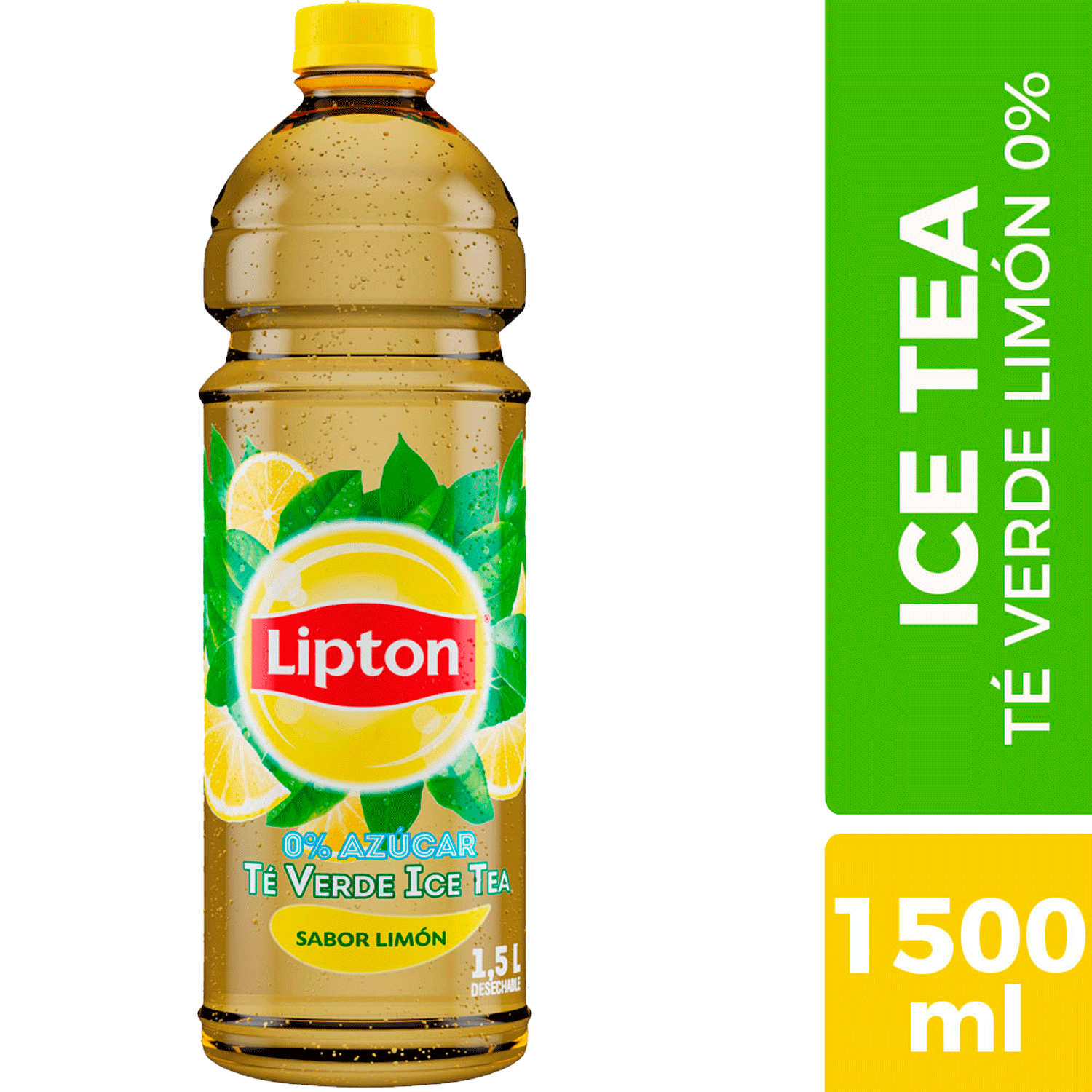 Té Líquido Lipton 1.5 L, Green Tea, Sabor Limón, Sin azúcar, Libre de