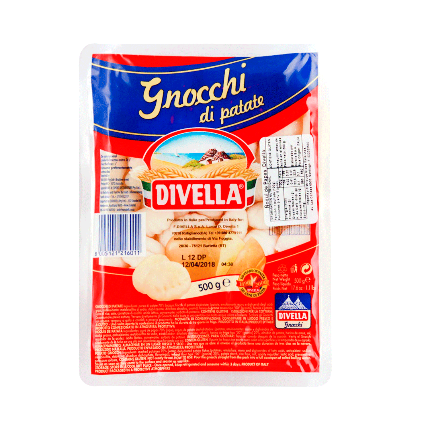 Gnocchi Divella Bandeja 500 g, De papa Jumbo.cl