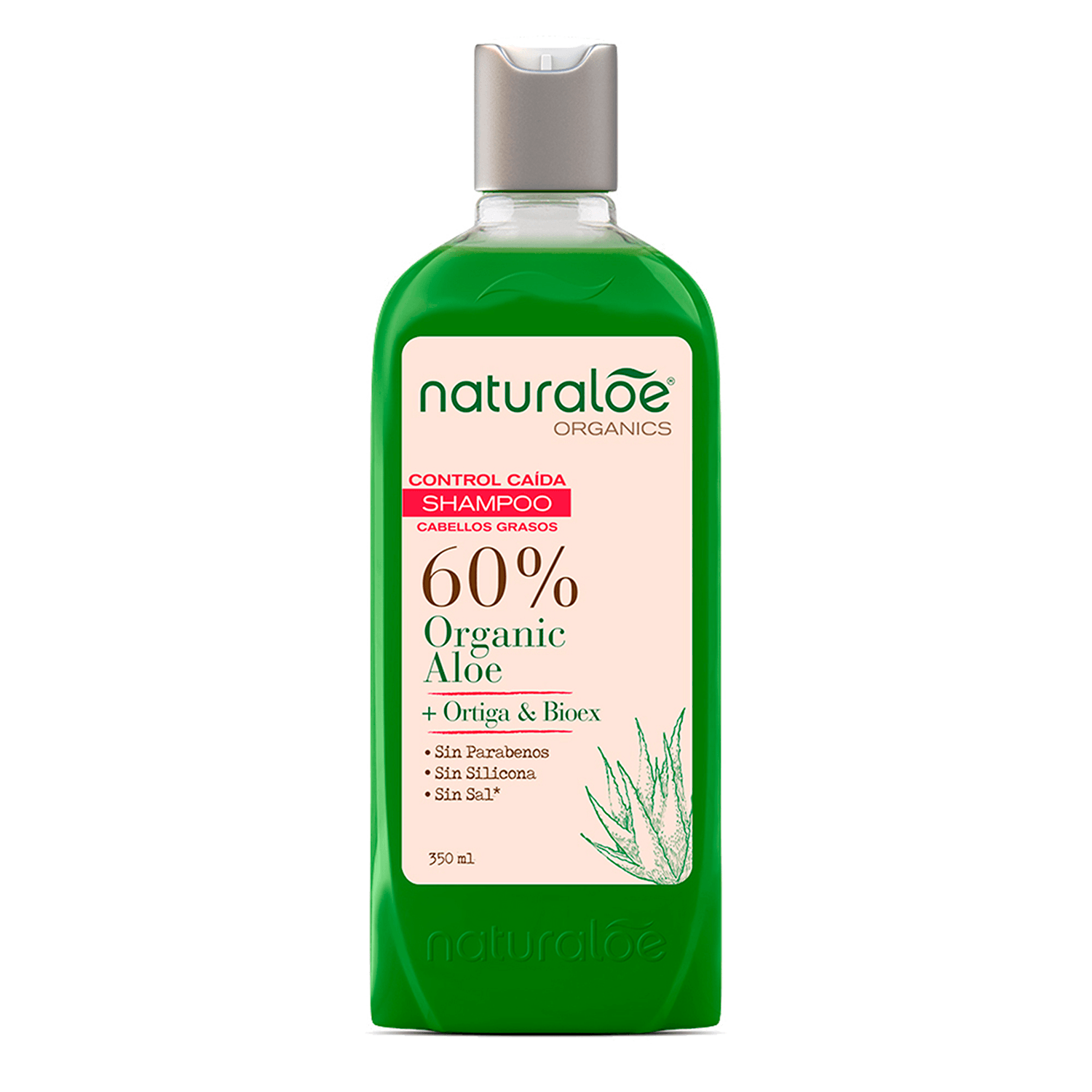 Shampoo Naturaloe 350 ml, anticaída, cabello graso