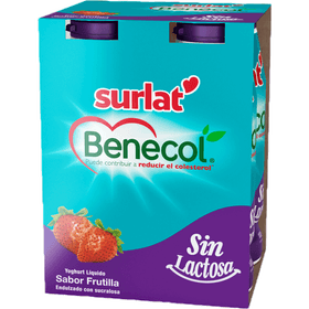 Pack Yogurt Surlat Benecol Minishot Sin Lactosa Frutilla 100 ml 4 un.