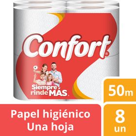 Papel Higiénico Confort Una Hoja 50 m 8 un.