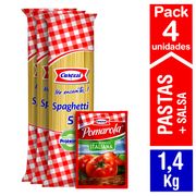 Pack Spaghetti N°5 Carozzi 3 un. 400 g + Salsa de Tomate 1 un. 200 g