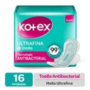 Toallas Higiénicas Kotex Ultrafina Malla Antibacterial Con Alas 16 un.