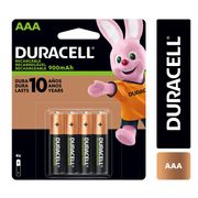 Pilas Recargables Duracell AAA 900 Mah 4 un.