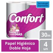 Papel Higiénico Confort Doble Hoja 30 m 4 un.