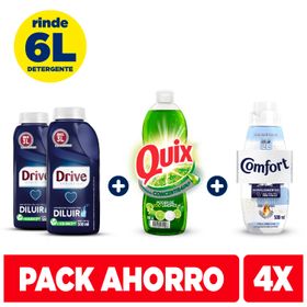 Pack 2 un. Detergente Líquido Drive Diluible 500 ml + Quix + Comfort 500 ml