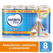 Toalla de Papel Favorita Hogar Doble Hoja 8 un. 12 m