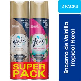 Pack 2 un. Desodorante Ambiental Glade: Encanto de Vainilla 360 cc + Flores Tropicales y Coco 360 cc