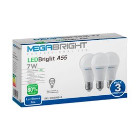 Pack 3 Ampolletas LED Megabright A55 Classic 7W/6400K E-27