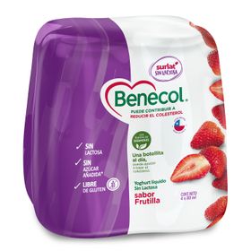 Pack Yogurt Surlat Benecol Sin Lactosa Frutilla 80 ml 4 un.