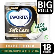 Papel Higiénico Favorita Soft Care Doble Hoja 40 m 18 un.