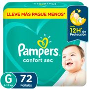 Pañales Pampers Confort Sec Talla G 72 un.