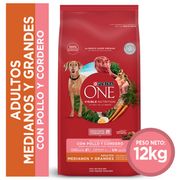 Alimento Perro Adulto Purina One Mediano Grande Pollo y Cordero 12 kg