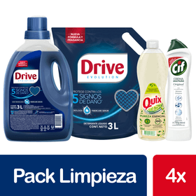 Pack Detergente Líquido Drive 3 L + Recarga 3 L + Quix 500 ml + Cif 750 g