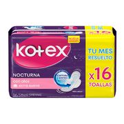 Toallas Higiénicas Kotex Nocturna con Alas 16 un.