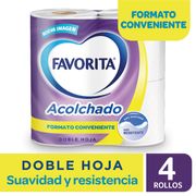 Papel Higiénico Favorita Acolchado Doble Hoja 22 m 4 un.