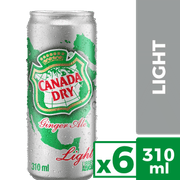 Pack 6 un. Bebida Canada Dry Ginger Ale Light Lata 310 ml