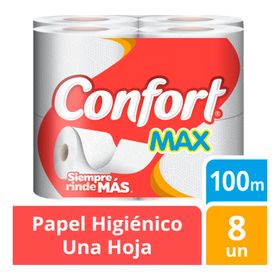 Papel Higiénico Confort Max Una Hoja 100 m 8 un.