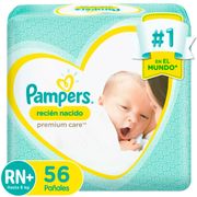 Pañales Pampers Premium Care Recién Nacido Talla RN+ 56 un.