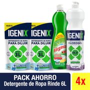 Pack Igenix: Detergente para Diluir 3 L  + Clorogel Lavanda 750 ml + Lavalozas 750 ml