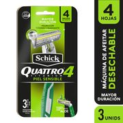 Máquina de Afeitar Schick Quattro Piel Sensible 3 un.