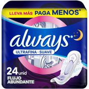 Toallas Femeninas Always Ultrafina Nocturna Suave 24 un.