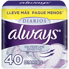 Protectores Diarios Always Sensitive Sin Perfume 40 un.