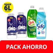 Pack 2 un. Detergente Líquido Omo Diluible 500 ml Rinde 3 L + Lavaloza 750 ml + Suavizante Soft 1 L