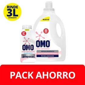 Pack Detergente Líquido Omo Ultra Power Piel Sensible Hipoalergénico Diluible 500 ml + Botella