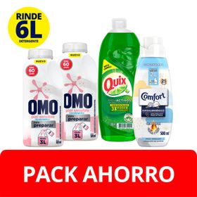 Pack 2 un. Detergente Líquido Omo Diluible 500 ml + Quix 500 ml + Comfort 500 ml