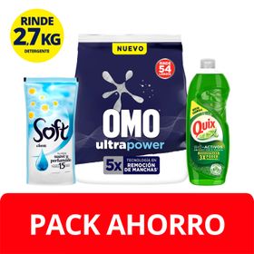 Pack Detergente Polvo Omo 2.7 kg + Quix 500 ml + Soft 450 ml