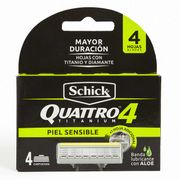 Repuesto Afeitar Schick Quattro Sensitive 4 un.