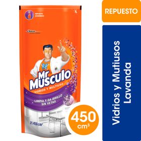 Limpiador Mr. Músculo Vidrios y Multiuso Lavanda Recarga 450 ml