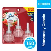 Pack 3 un. Desodorante Ambiental Glade Aceites Naturales Manzana y Canela Repuesto 21 ml