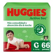 Pañal Huggies Active Sec Talla G 66 un.