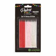 Set 12 Velas Glitter Blanco-Rosado-Rojo