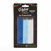 Set 12 Velas Glitter Blanco-Celeste-Azul