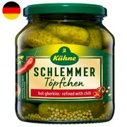 Pepinillos Kühne Töpfchen Hot Gherkins Picantes Frasco 300 g