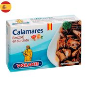 Calamares En Trozos En Su Tinta Vigilante 72 g drenado 115 g neto