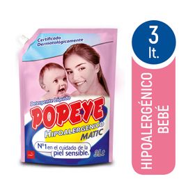 Detergente Líquido Popeye Bebé Hipoalergénico Doypack 3 L